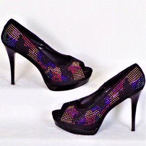 CITY SNAPPERS 8.5M black pumps colored rhinestones